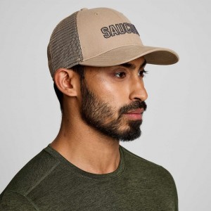 Beige Saucony Adjustable Snap Back Men's Trucker Hats | PHILIPPINES-ODF