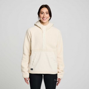 Beige Saucony Recovery Sherpa Pullover Women's Hoodie | PHILIPPINES-SMH