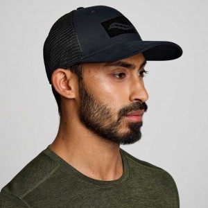 Black Saucony Adjustable Snap Back Men's Trucker Hats | PHILIPPINES-ORJ