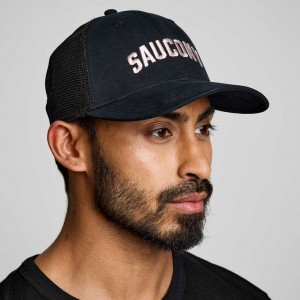 Black Saucony Adjustable Snap Back Men's Trucker Hats | PHILIPPINES-BNL