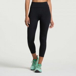 Black Saucony Explorer Utility Crop Women's Tight | PHILIPPINES-FKP