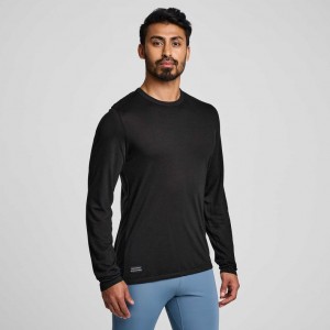 Black Saucony Peregrine Merino Long Sleeve Men's T-Shirt | PHILIPPINES-PEO