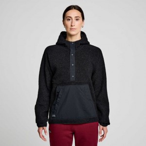 Black Saucony Recovery Sherpa Pullover Women's Hoodie | PHILIPPINES-MDN