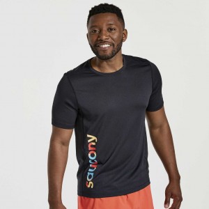 Black Saucony Stopwatch Graphic Short Sleeve Men's T-Shirt | PHILIPPINES-MRO