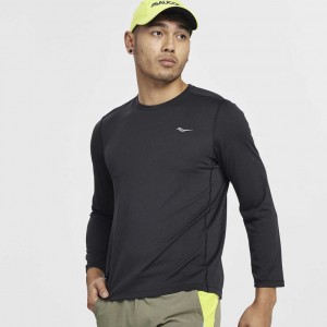 Black Saucony Stopwatch Long Sleeve Men's T-Shirt | PHILIPPINES-SKP