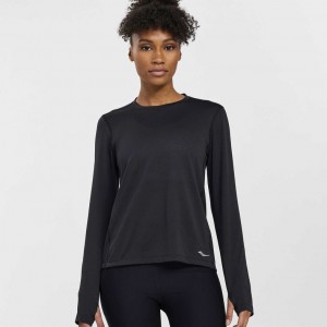 Black Saucony Stopwatch Long Sleeve Women's T-Shirt | PHILIPPINES-RYB