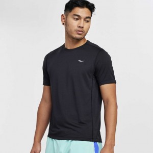 Black Saucony Stopwatch Short Sleeve Men's T-Shirt | PHILIPPINES-JZO