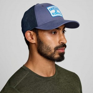 Blue Saucony Adjustable Snap Back Men's Trucker Hats | PHILIPPINES-OMJ