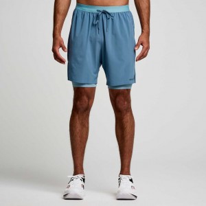 Blue Saucony Outpace 7" 2-in-1 Men's Shorts | PHILIPPINES-MEZ