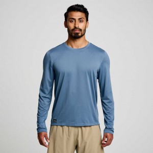 Blue Saucony Stopwatch Long Sleeve Men's T-Shirt | PHILIPPINES-UPW