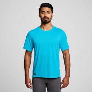 Blue Saucony Stopwatch Short Sleeve Men's T-Shirt | PHILIPPINES-JGH