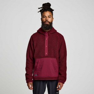 Burgundy Saucony Recovery Sherpa Pullover Men's Hoodie | PHILIPPINES-ANE