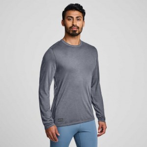 Grey Saucony Peregrine Merino Long Sleeve Men's T-Shirt | PHILIPPINES-UKV