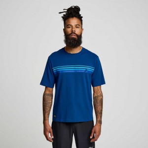 Indigo Saucony Recovery Short Sleeve Men's T-Shirt | PHILIPPINES-BNO