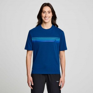 Indigo Saucony Recovery Short Sleeve Women's T-Shirt | PHILIPPINES-RTJ