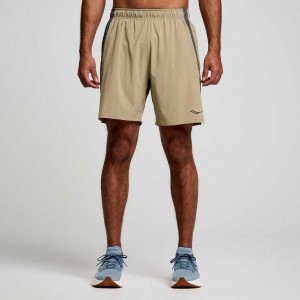 Khaki Saucony Outpace 7" Men's Shorts | PHILIPPINES-KCV