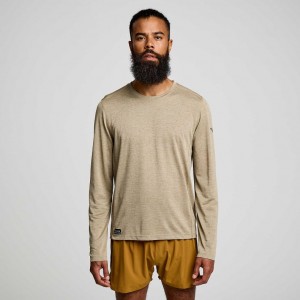 Khaki Saucony Stopwatch Long Sleeve Men's T-Shirt | PHILIPPINES-TJW