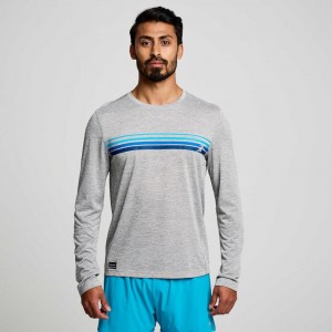 Light Grey Saucony Stopwatch Graphic Long Sleeve Men's T-Shirt | PHILIPPINES-YBH