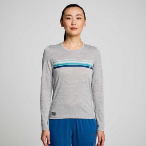 Light Grey Saucony Stopwatch Graphic Long Sleeve Women's T-Shirt | PHILIPPINES-DKA