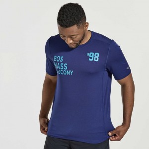 Navy Saucony Stopwatch Graphic Short Sleeve Men's T-Shirt | PHILIPPINES-TFB