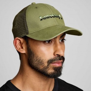 Olive Saucony Adjustable Snap Back Men's Trucker Hats | PHILIPPINES-DKF