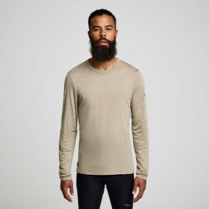 Olive Saucony Peregrine Merino Long Sleeve Men's T-Shirt | PHILIPPINES-WGO