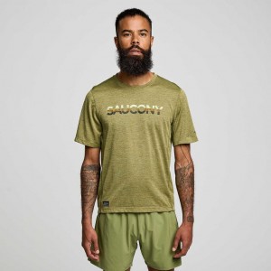 Olive Saucony Stopwatch Graphic Short Sleeve Men's T-Shirt | PHILIPPINES-AEZ