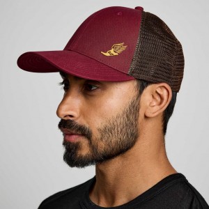 Red Saucony Adjustable Snap Back Men's Trucker Hats | PHILIPPINES-AQF