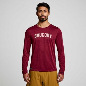 Red Saucony Stopwatch Graphic Long Sleeve Men's T-Shirt | PHILIPPINES-NZK