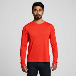 Red Saucony Stopwatch Long Sleeve Men's T-Shirt | PHILIPPINES-GUX