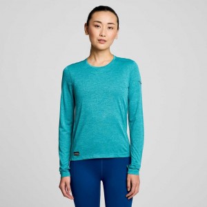 Turquoise Saucony Stopwatch Long Sleeve Women's T-Shirt | PHILIPPINES-ZGM