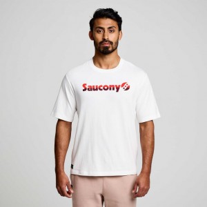 White Saucony Recovery Short Sleeve Men's T-Shirt | PHILIPPINES-LTH