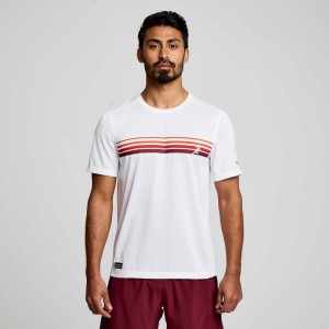 White Saucony Stopwatch Graphic Short Sleeve Men's T-Shirt | PHILIPPINES-UFL