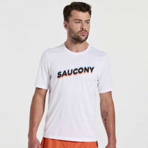 White Saucony Stopwatch Graphic Short Sleeve Men's T-Shirt | PHILIPPINES-CPX