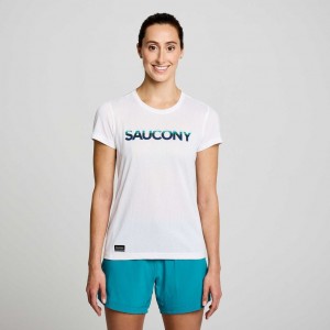 White Saucony Stopwatch Graphic Short Sleeve Women's T-Shirt | PHILIPPINES-SWG