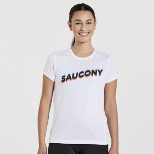 White Saucony Stopwatch Graphic Short Sleeve Women's T-Shirt | PHILIPPINES-FEU