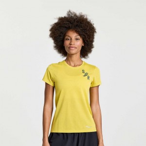 Yellow Saucony Stopwatch Graphic Short Sleeve Women's T-Shirt | PHILIPPINES-VKA