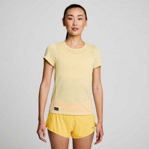 Yellow Saucony Stopwatch Short Sleeve Women's T-Shirt | PHILIPPINES-FCV