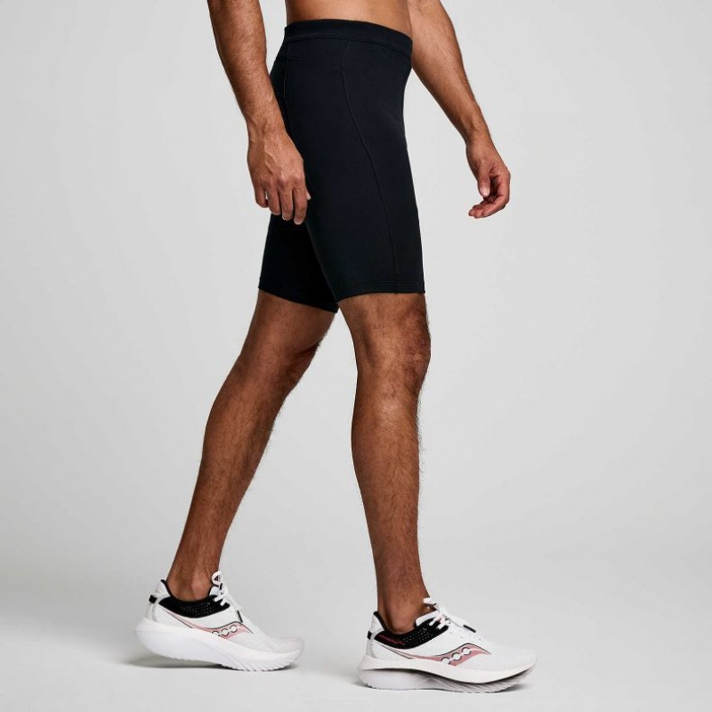 Black Saucony Fortify Lined Half Men's Tight | PHILIPPINES-HNE