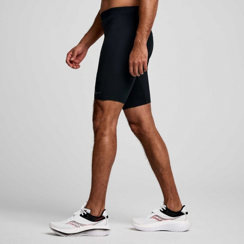 Black Saucony Fortify Lined Half Men's Tight | PHILIPPINES-HNE