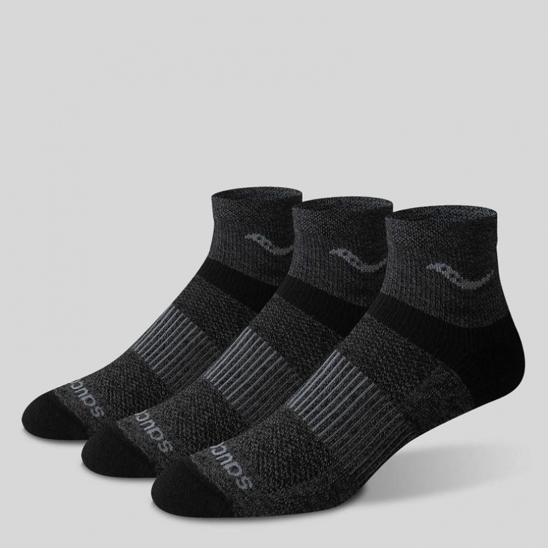 Black Saucony Inferno Merino Wool Blend Quarter 3-Pack Men's Socks | PHILIPPINES-QFE