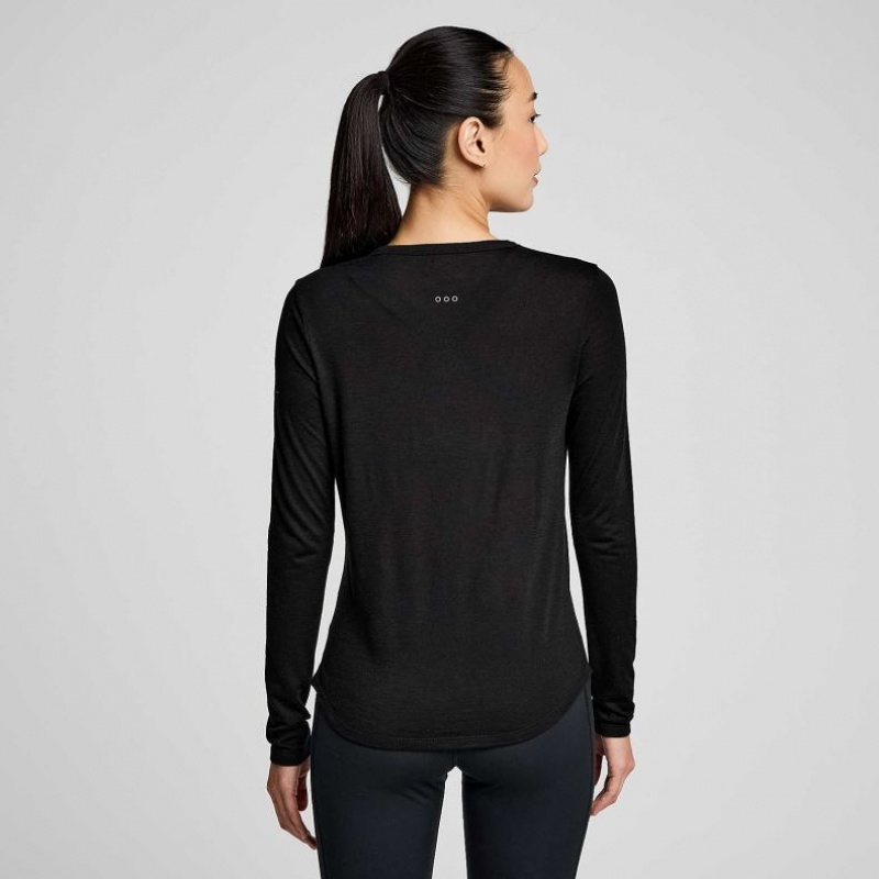 Black Saucony Peregrine Merino Long Sleeve Women's T-Shirt | PHILIPPINES-DHN