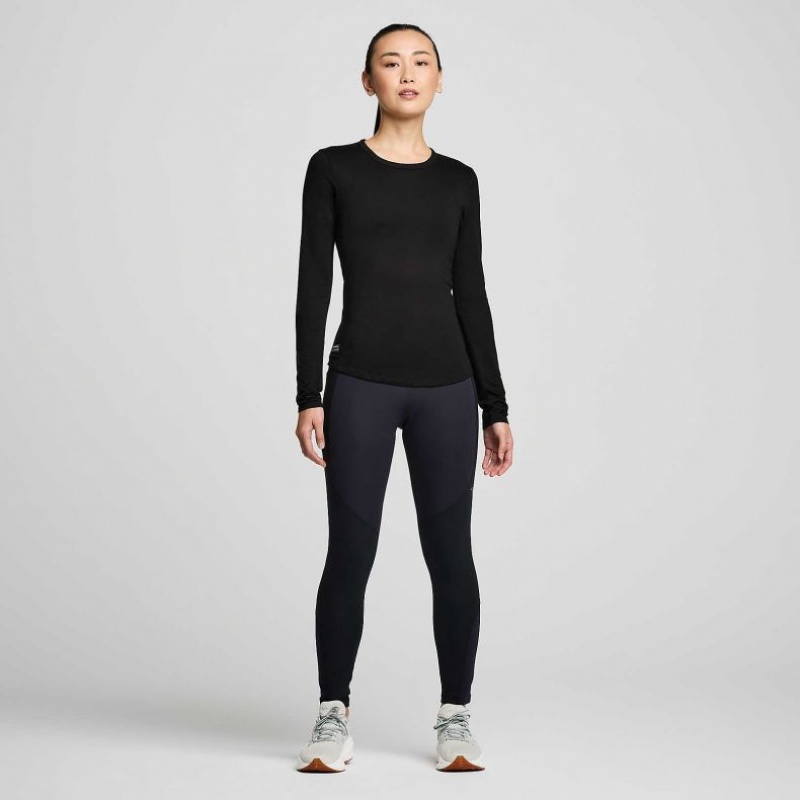 Black Saucony Peregrine Merino Long Sleeve Women's T-Shirt | PHILIPPINES-DHN