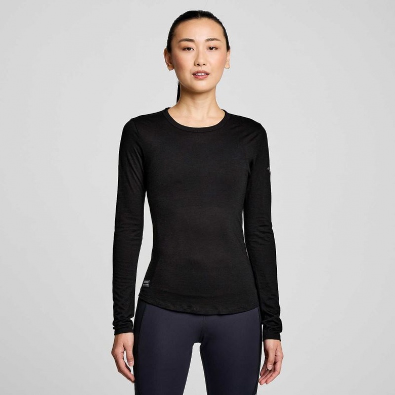 Black Saucony Peregrine Merino Long Sleeve Women\'s T-Shirt | PHILIPPINES-DHN