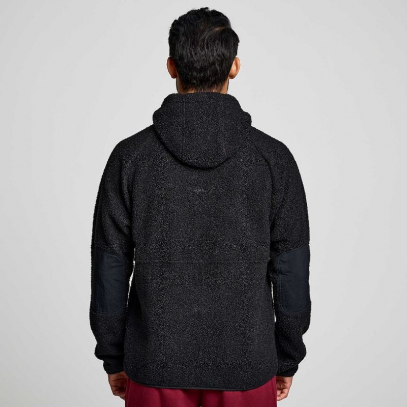 Black Saucony Recovery Sherpa Pullover Men's Hoodie | PHILIPPINES-JOS