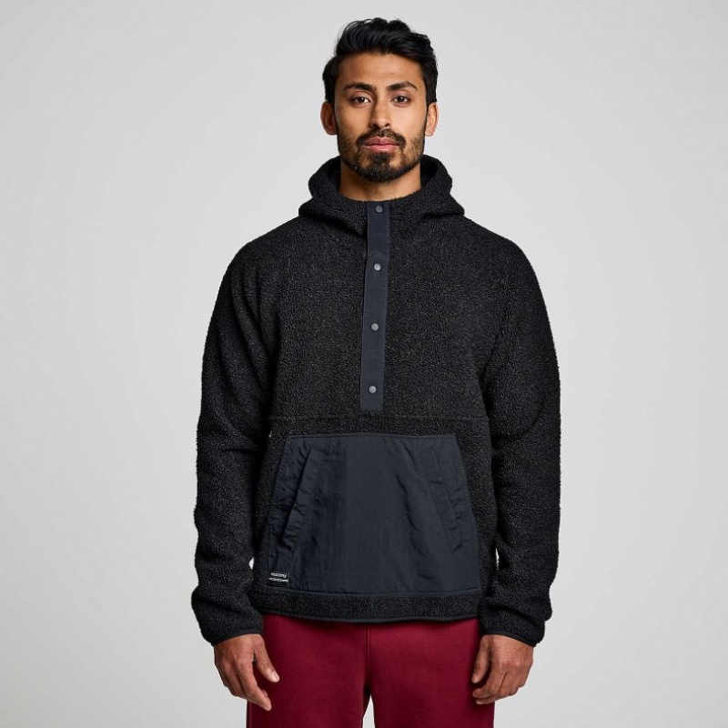 Black Saucony Recovery Sherpa Pullover Men\'s Hoodie | PHILIPPINES-JOS