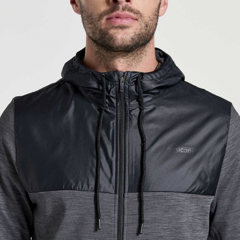 Black Saucony Solstice Zip Men's Hoodie | PHILIPPINES-QHC