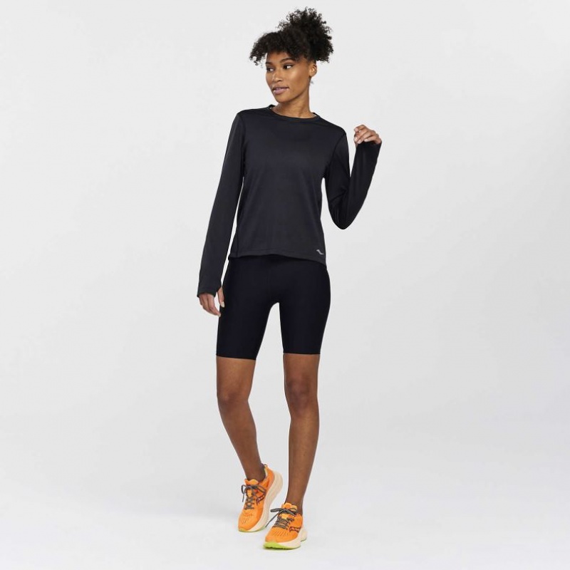 Black Saucony Stopwatch Long Sleeve Women's T-Shirt | PHILIPPINES-RYB