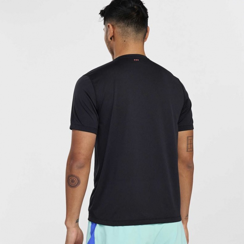 Black Saucony Stopwatch Short Sleeve Men's T-Shirt | PHILIPPINES-JZO