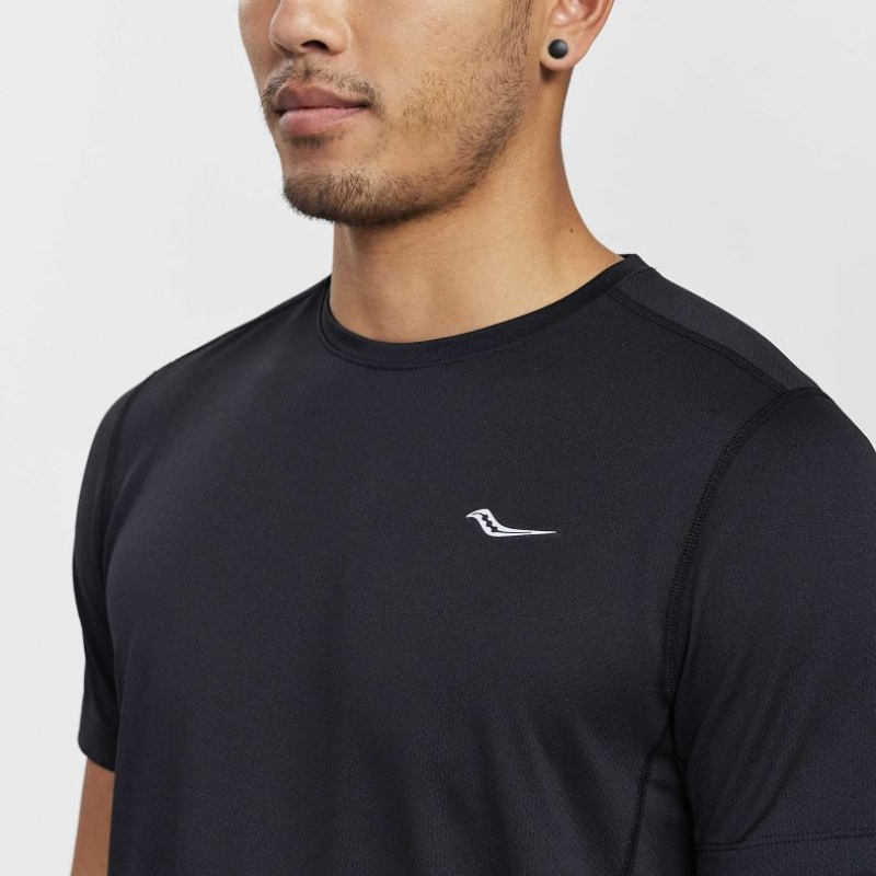 Black Saucony Stopwatch Short Sleeve Men's T-Shirt | PHILIPPINES-JZO